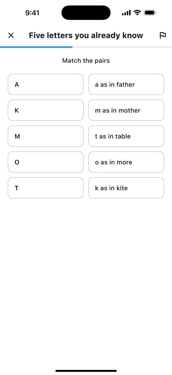 A match-the-pairs exercise pairing Cyrillic letters with their sounds